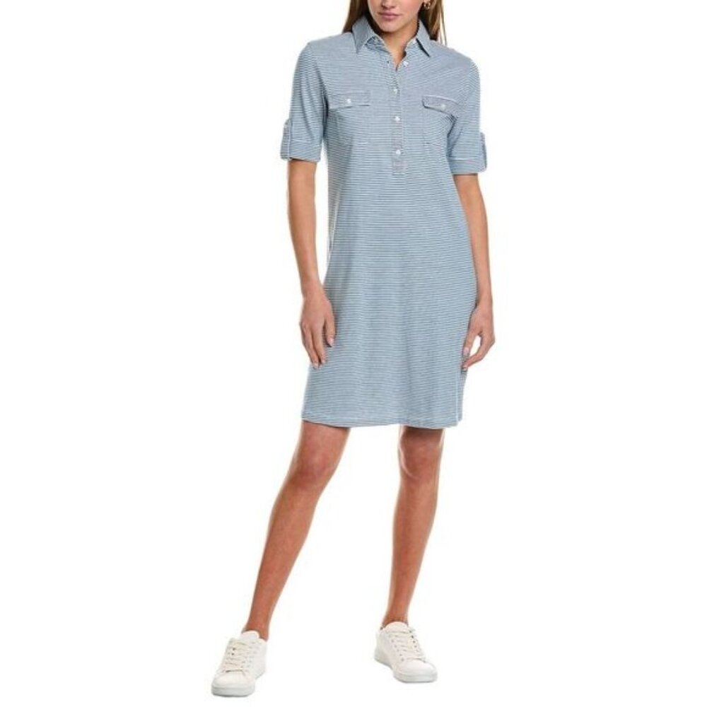 J. McLaughlin Lawrence Dress White Denim Stripes Small Polo Shirt dress S Small